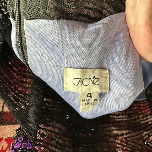 CACHE maxi dress gown beaded backless sequins satin floral Y2K party evening 4 - Picture 13 of 14